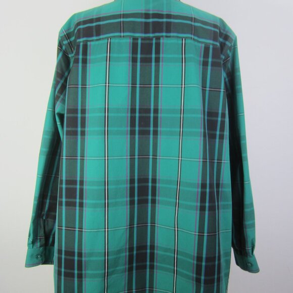 Coldwater Creek Women Plus 2X Teal Blue Green Black Plaid Cotton LS Shirt - Picture 13 of 15